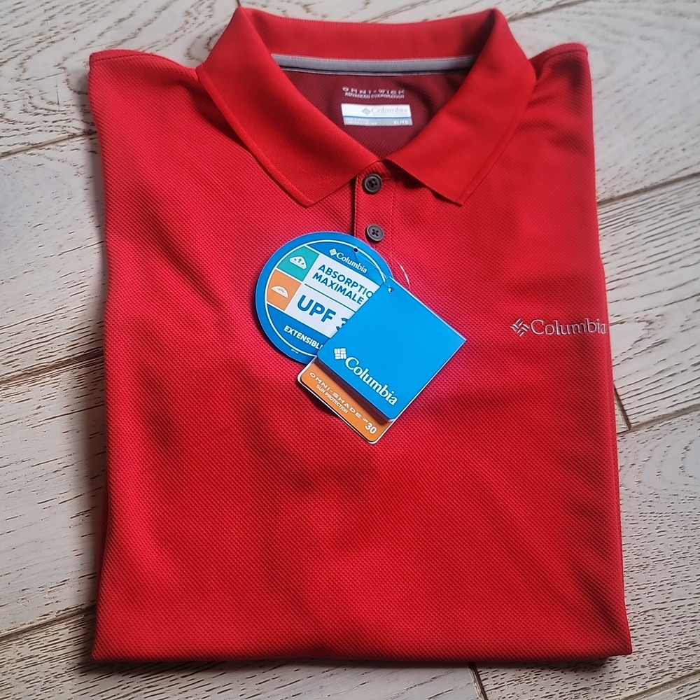 Columbia Red UPF 30 Omni-wick Polo Shirt NWT Size XL